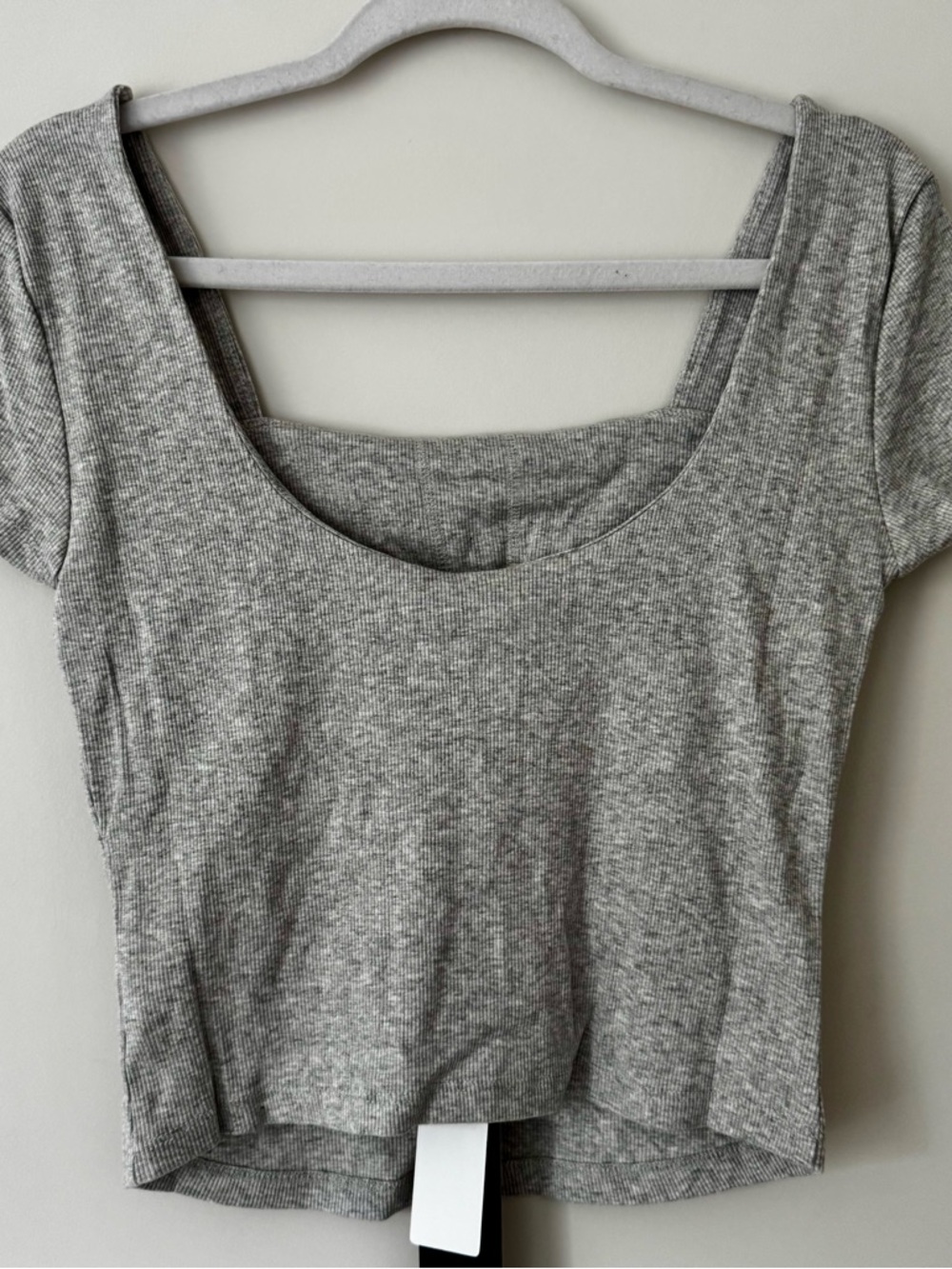 NWT Kyodan Ribbed Short Sleeve Square Neck Top With Built In Bra, Grey – Medium - Picture 5 of 8